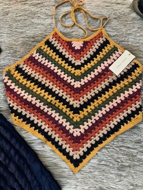 Gilded Intent Crochet Halter Top Boho Knit Festival Tie Back Tank NWT Small